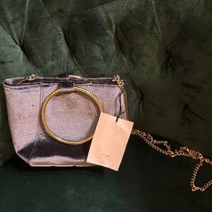 NWT COLAB Velvet Grey Crossbody Bag with Gold Ring Handle